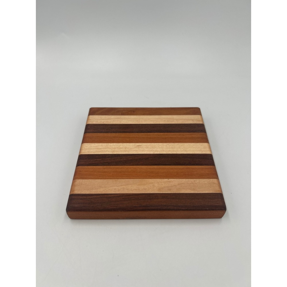 Handmade Amish Wood Striped Cutting Board Small 5"x5" Square Tiny Butcher Block